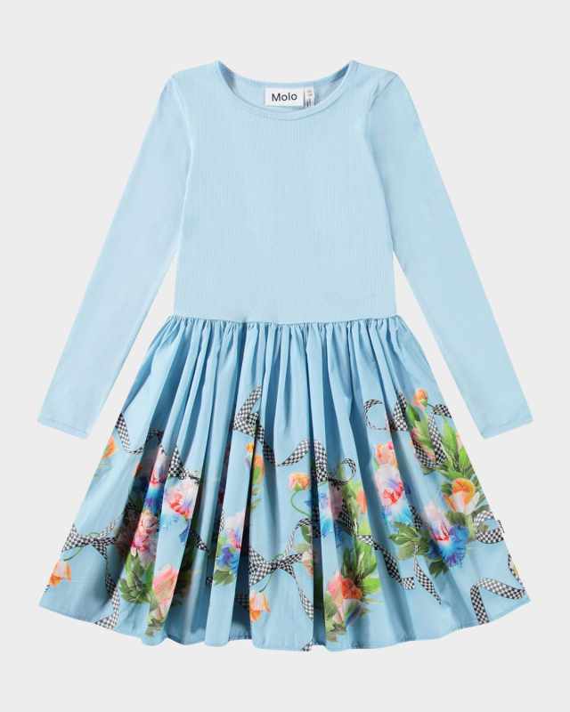 Girl's Casie Printed Long-Sleeve Dress, Size 7-12